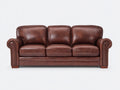 Sofás 3 plazas tapizados en cuero sintético 225x95x90 cm - marrón oscuro - diseño clásico con brazos enrollados