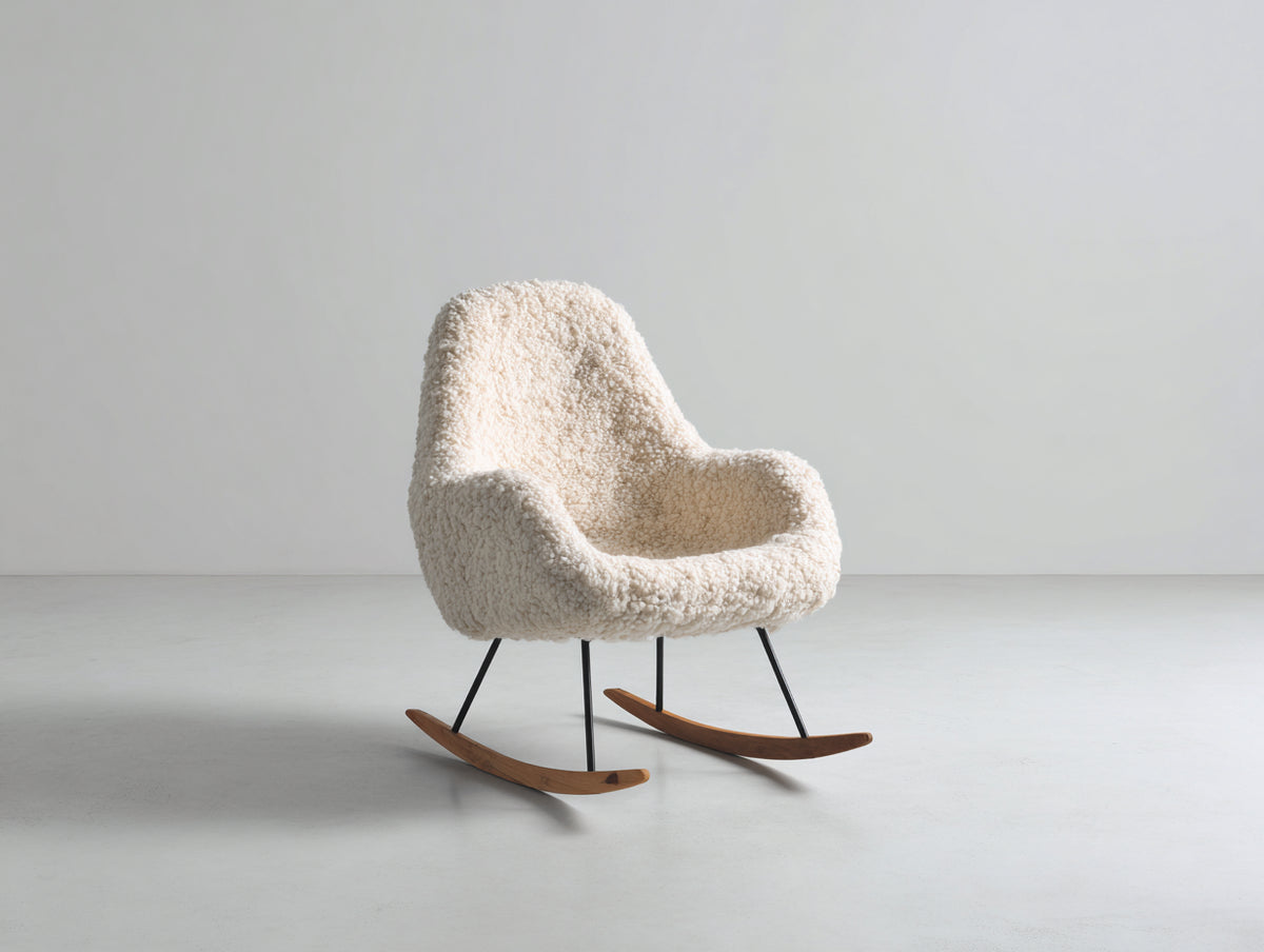 Mecedoras de tejido bouclé 74 x 84 x 88 cm - blanco crema negro y marrón claro - diseño envolvente con patines de madera