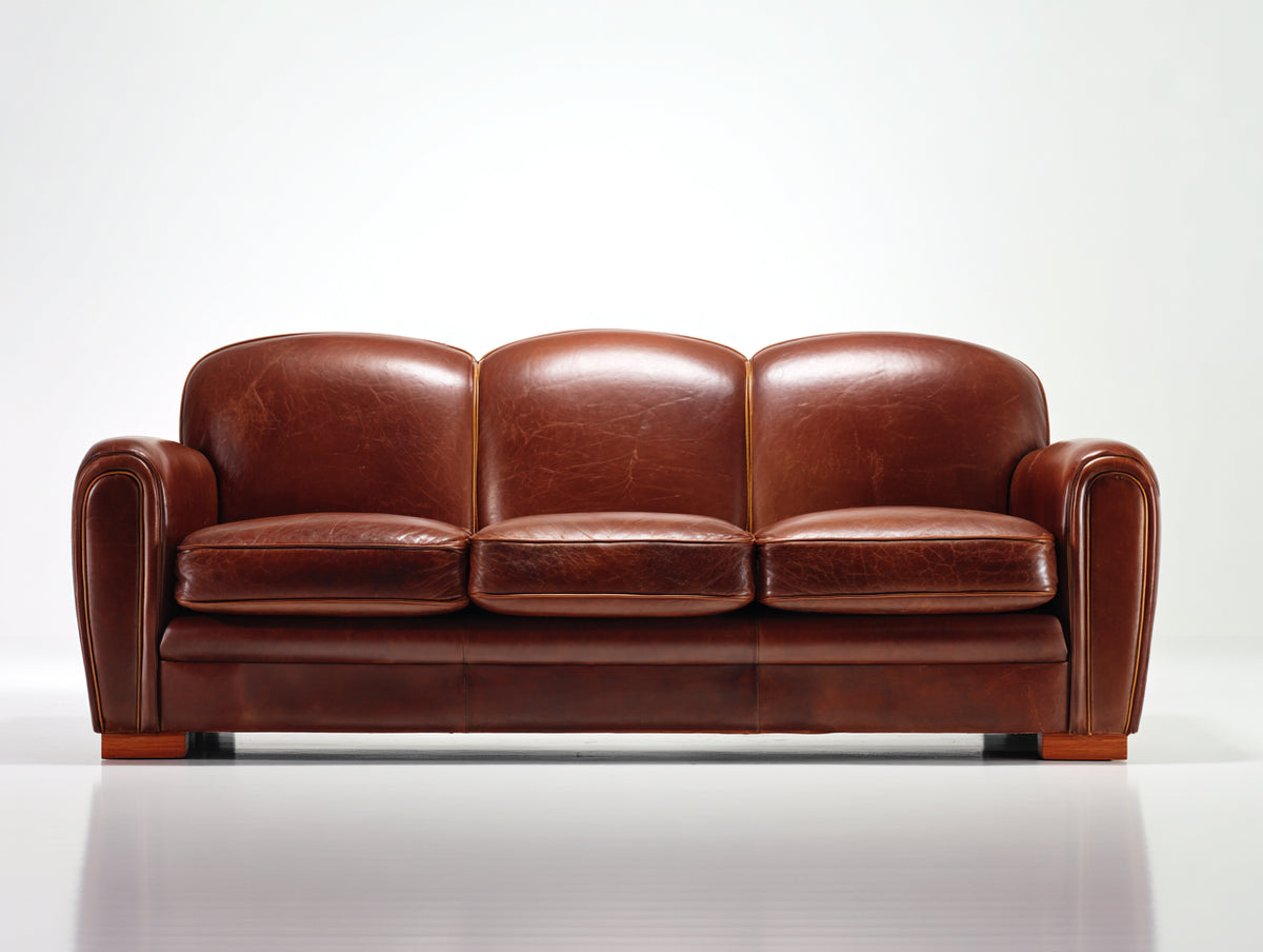 Sofás 3 plazas tapizados 215 x 90 x 86 cm - marrón coñac - diseño clásico con respaldo dividido y reposabrazos redondeados