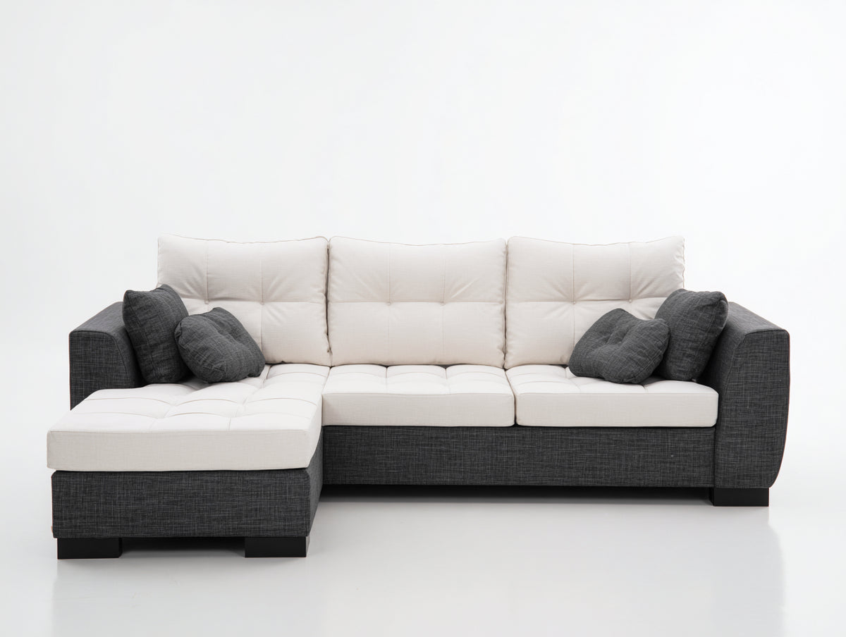 Sofás de esquina tapizado en tela 255x165x88 cm - blanco-gris oscuro - diseño moderno
