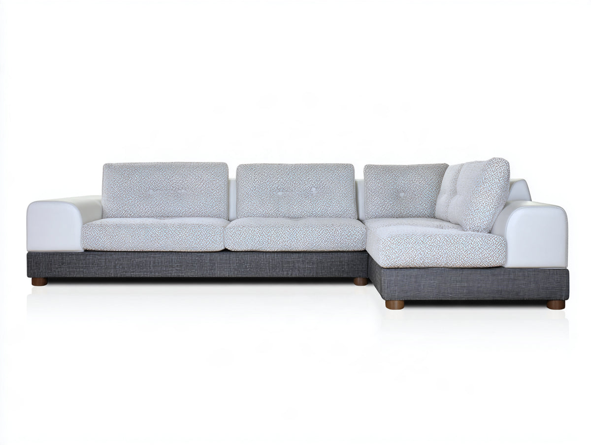 Sofás de esquina tapizados en tela 235 x 175 x 82 cm - blanco y gris oscuro - diseño modular con sección extendida