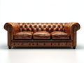 Sofás 3 plazas tapizados 225 x 92 x 78 cm - marrón coñac - diseño clásico capitoné con reposabrazos enrollados