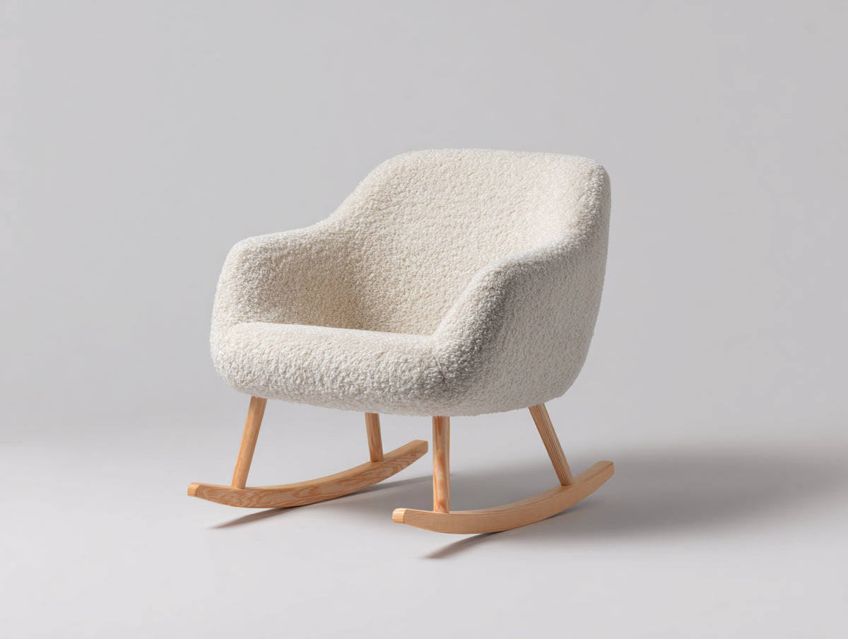 Mecedoras de tejido bouclé 78 x 88 x 86 cm - blanco crema y marrón claro - diseño envolvente con patines de madera