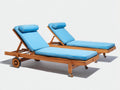 Tumbonas de madera maciza 200x75x90 cm - madera natural y azul cielo - respaldo reclinable con ruedas diseño moderno