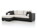 Sofás de esquina tapizados en tela 240 x 170 x 88 cm - blanco crema y gris oscuro - diseño acolchado con chaise longue integrada