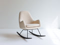 Mecedoras tapizada en tejido bouclé 76x90x100 cm - Blanco crema y negro - Respaldo alto con base metálica curva