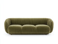 Sofás 3 plazas tapizados en terciopelo 220x95x82 cm - verde oliva - diseño curvo con tapizado fruncido estilo moderno