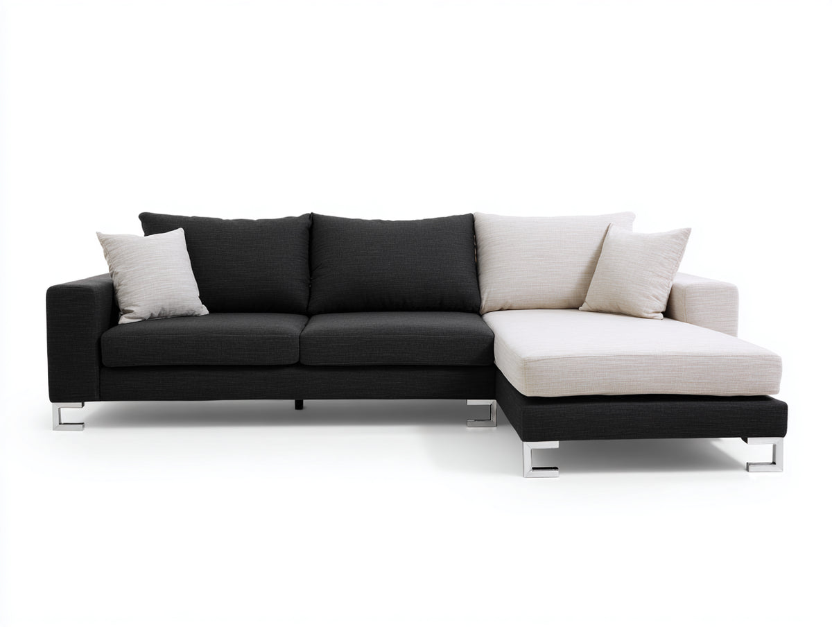 Sofás de esquina tapizado en tela 260x170x85 cm - gris antracita-blanco roto - diseño moderno