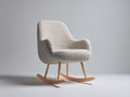 Mecedora tapizada en tejido bouclé 78 x 88 x 92 cm - Beige-Marrón natural - Base curva de madera y diseño envolvente