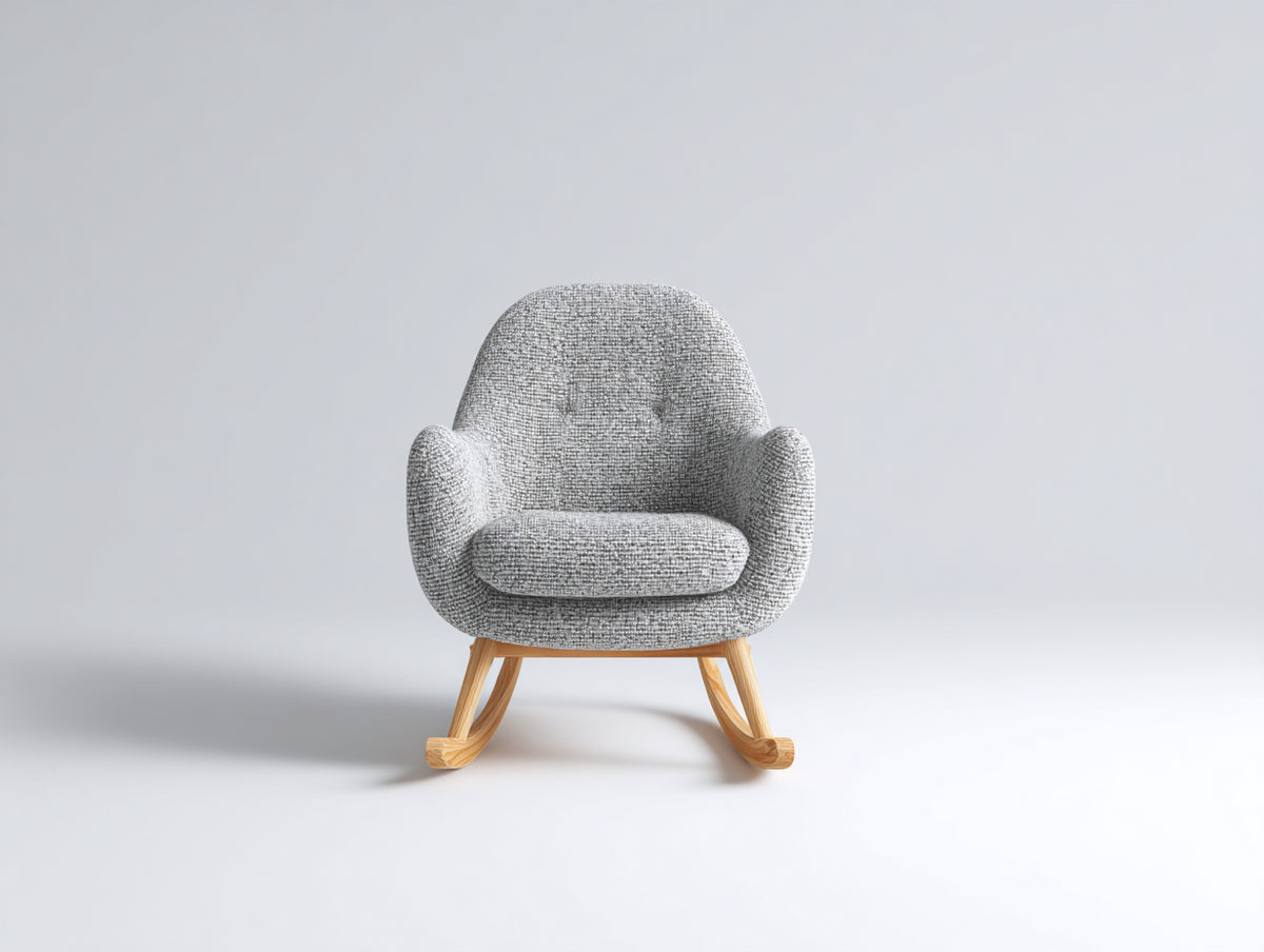 Mecedora tapizada de tela 72 x 68 x 88 cm - gris y marrón - asiento acolchado con base curva de madera
