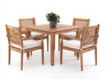 Conjuntos de comedor de jardín de madera maciza para 4 personas 120x120x75 cm - teca natural y blanco crema - mesa cuadrada y 4 sillones con cojines