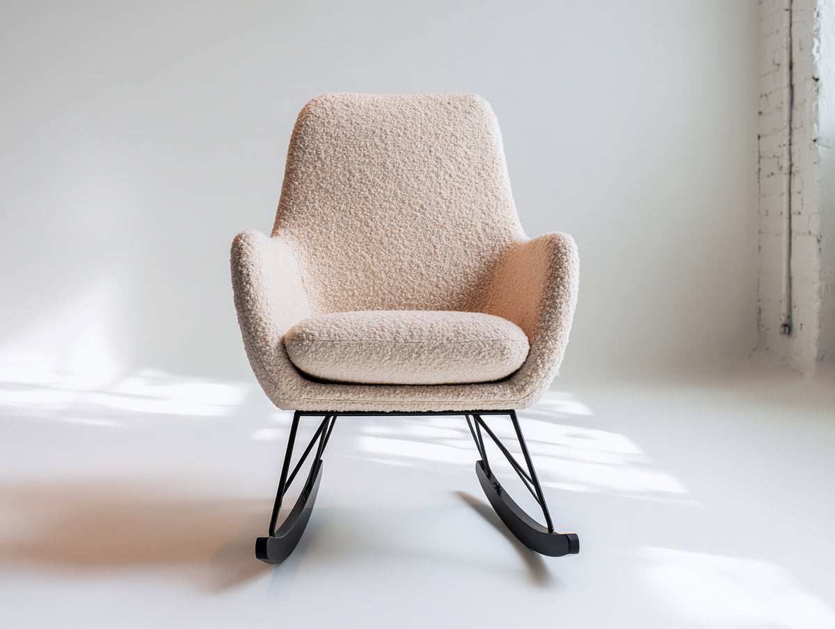 Mecedoras tapizadas en tejido bouclé 76 x 90 x 101 cm - crema y negro - asiento acolchado con patines metálicos curvos
